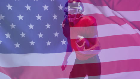 Animation-Eines-Kaukasischen-American-Football-Spielers-Und-Der-Flagge-Der-USA