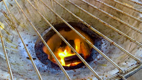 burning charcoal in a grill at market