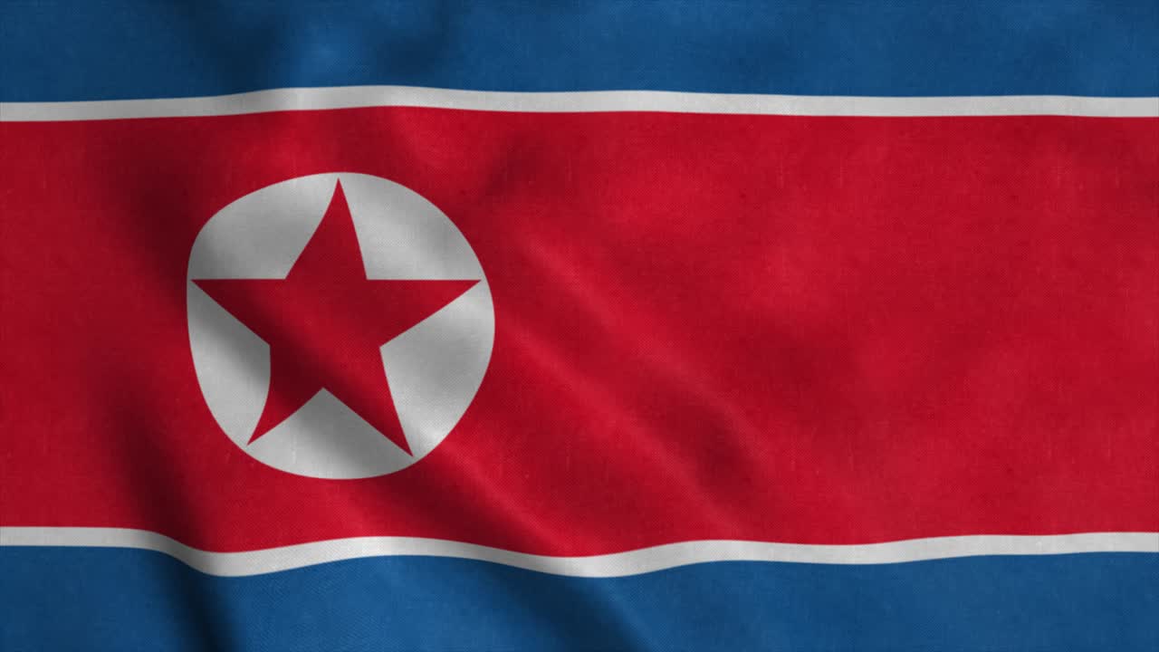 바람에 흔들리는 북한 국기.북한의 국기. 4k