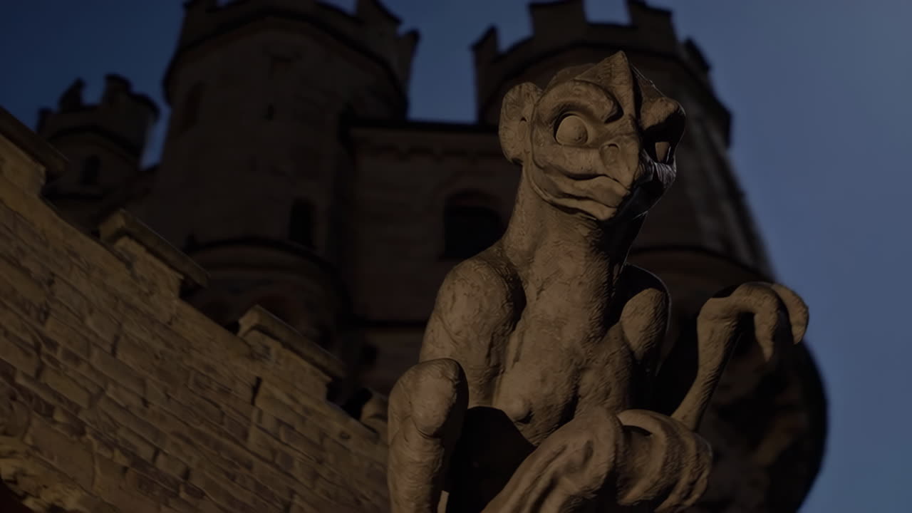 Gargoyle at a Castle at Night