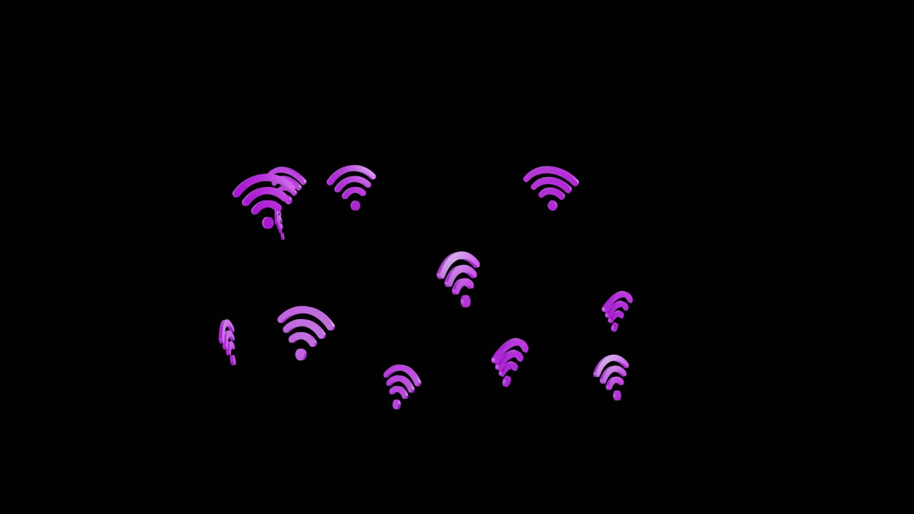 animación de iconos wifi con procesamiento de datos sobre fondo negro