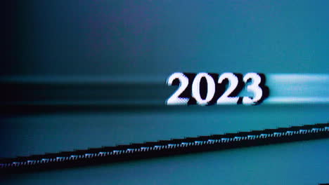 2023 numbers stretch and bend distorting against blue background shaking all over screen