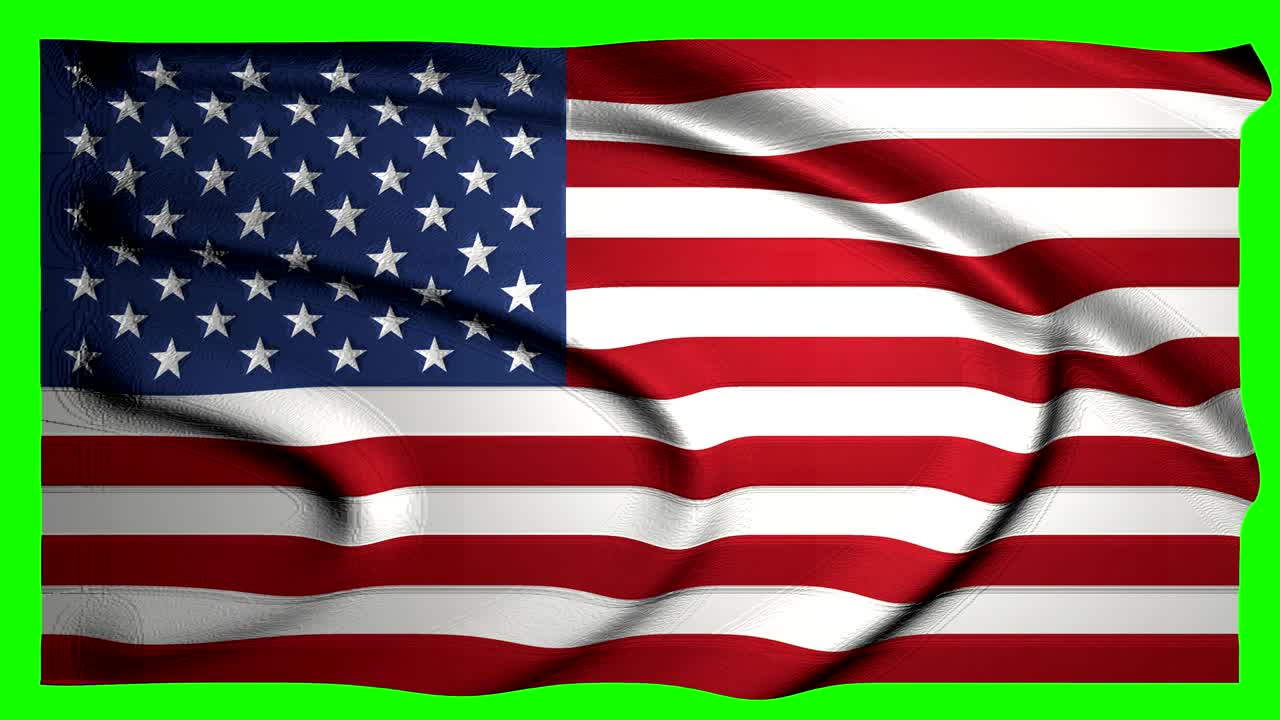 bandera de los ee.uu. agitando pantalla verde animación de los estados unidos