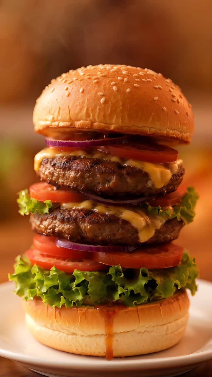 Hamburger Succoso Primo Piano Sfondo Bokeh 4K