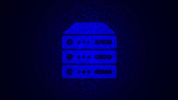 Digital serverikon-animation på mørk baggrund.