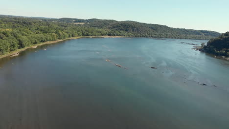 beautiful-early-fall-river-drone-shot-of-the-Susquehanna-river-from-Marietta,-PA,-USA