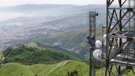 aerial view of many telecommunications towers