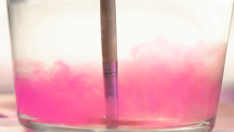 paintbrush in pink dye experiment