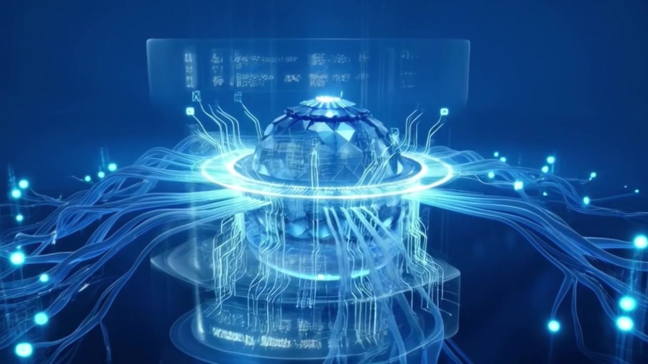 Digital sfære med glødende datatilkoblinger og nettverksnoder.