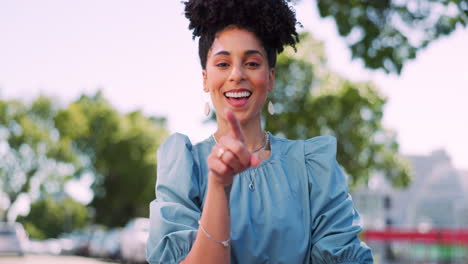 Black-woman,-face-and-hand-gesture-of-a-person