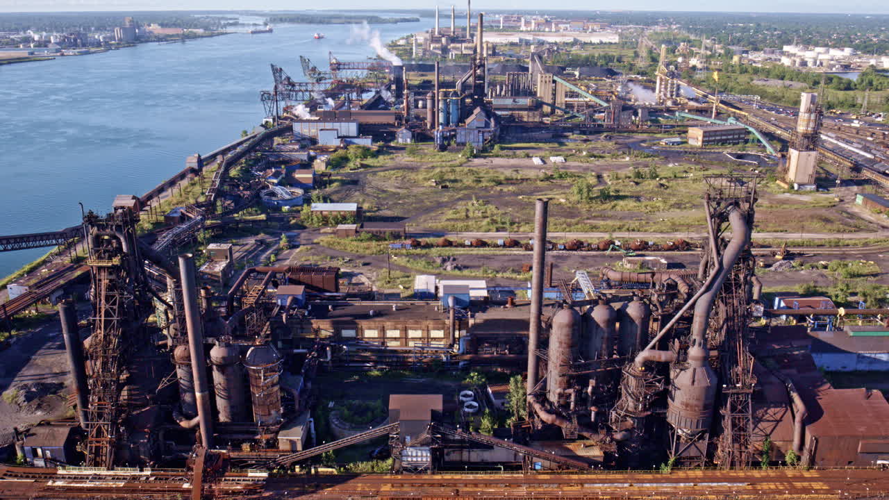 Drone footage in cinematic style showcasing the U.S.–Canada border bridge from above