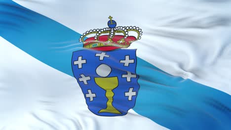 galicia (autonomous community in spain) flag waving in the wind with highly detailed fabric texture. seamless loop