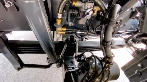 close up shot of suspension and break system of scania