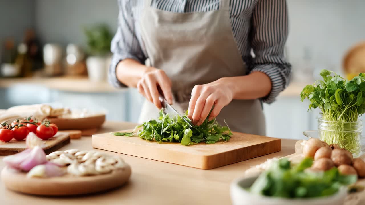 A Culinary Journey: Fresh Herbs and Vegetables Being Prepared for a Delicious Meal in a Bright Kitchen Setting, Showcasing the Art of Cooking with Love