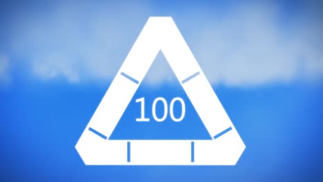 cyfrowa animacja liczby 100 w białym trójkącie
