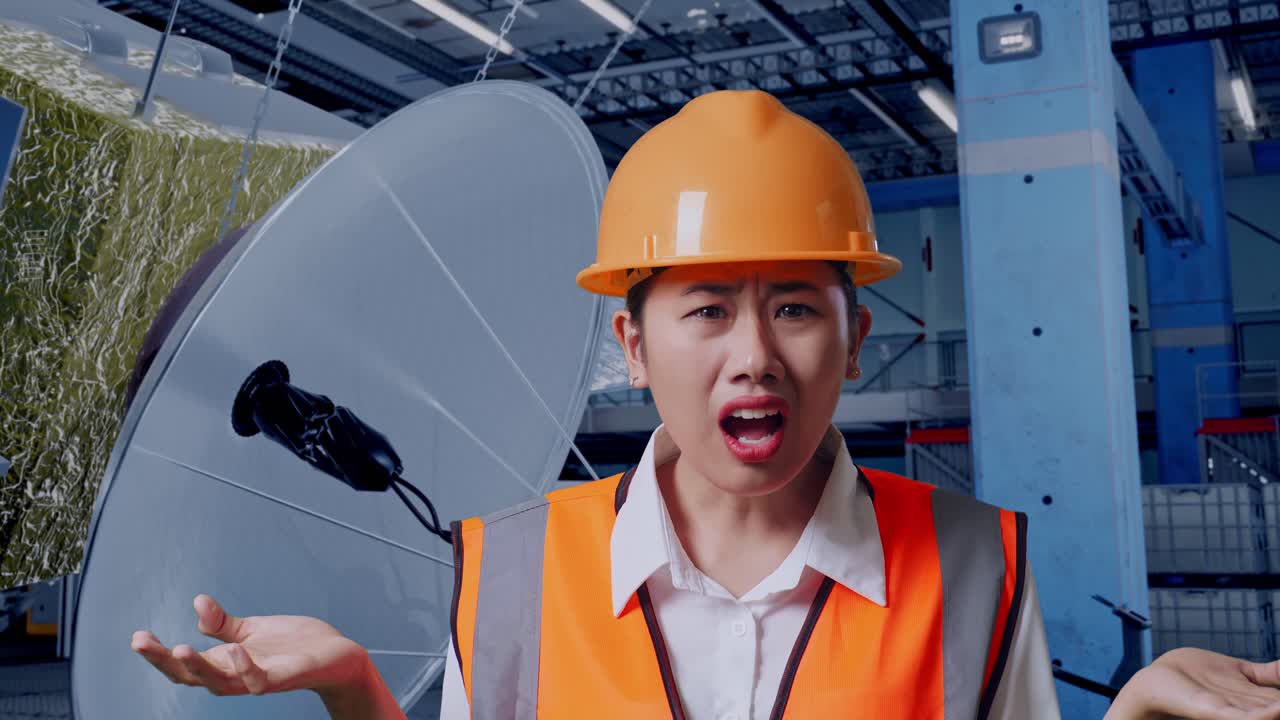 공장에서 화를 내는 여성 노동자