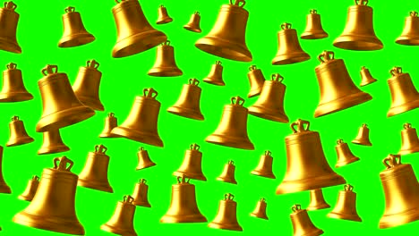 4k. golden ringing bells on green screen. loops.