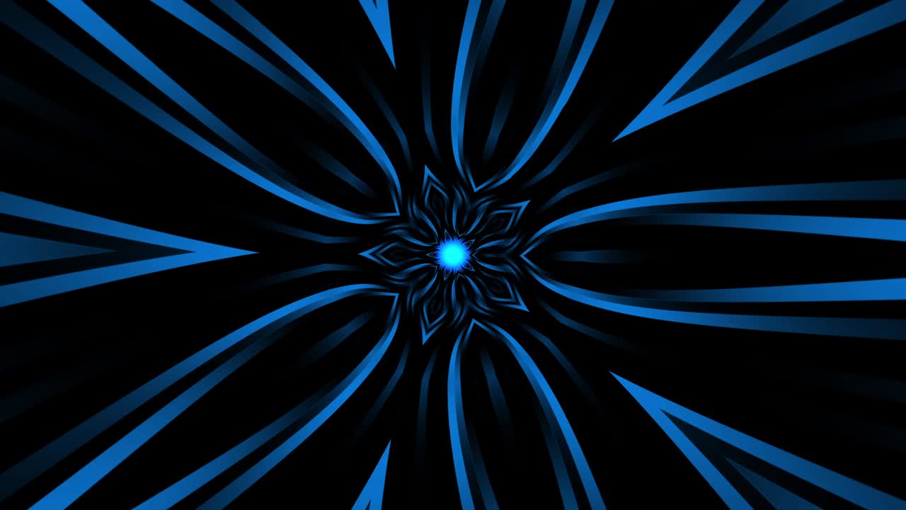 4k interminables luces de neón azul forma de estrella cyber retro movimiento y rotación gráficos de movimiento animación de fondo bucle sin costuras. estilo vintage futurista patrón geométrico abstracto, animación hipnótica.