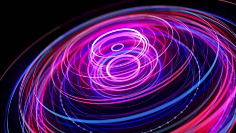flujo de luz en la estructura de anillo, bg en 4k. fondo en bucle abstracto con senderos de luz, flujo de líneas de neón rojo azul en anillos de forma espacial. fondo de diseño de movimiento moderno de moda. efecto de luz,