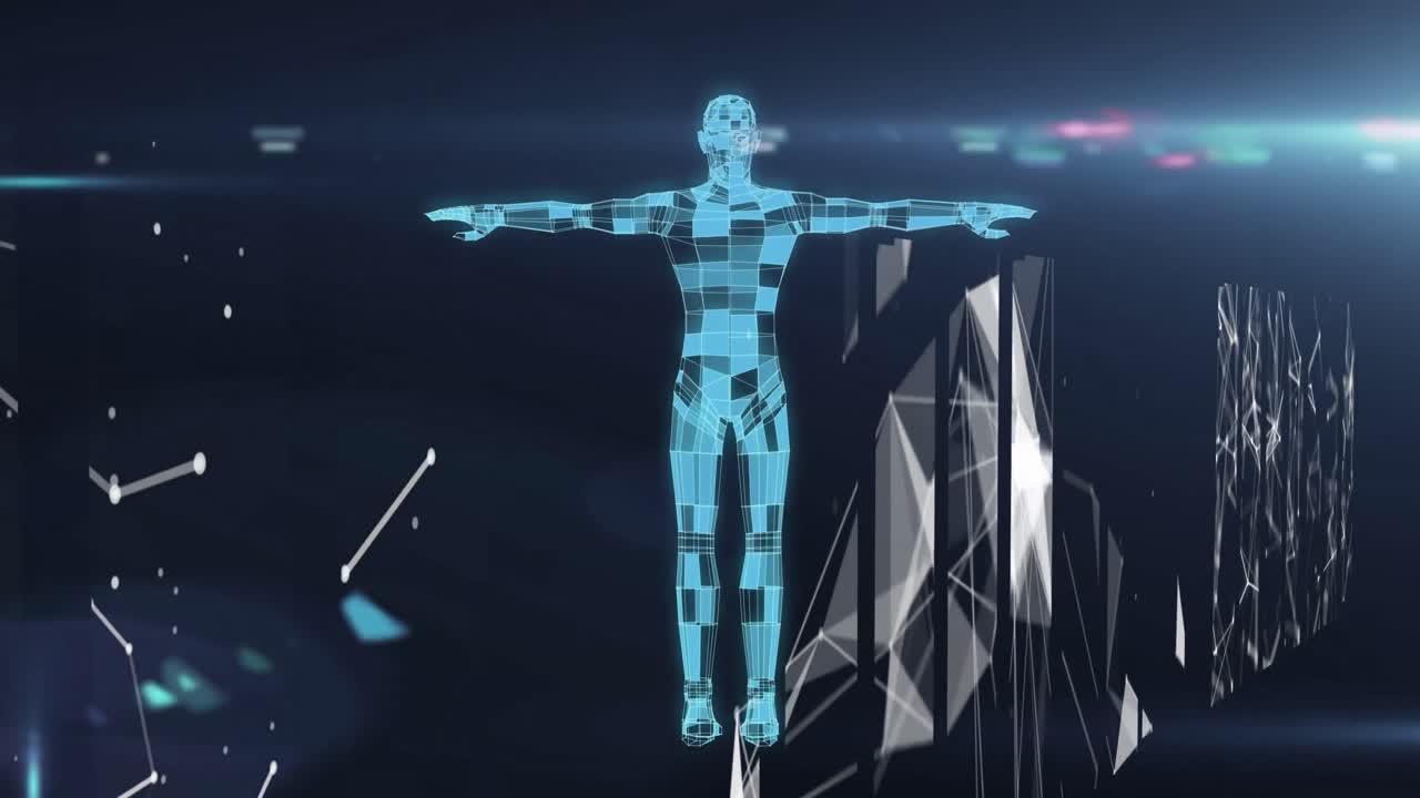 Animation of data processing over human body and screens