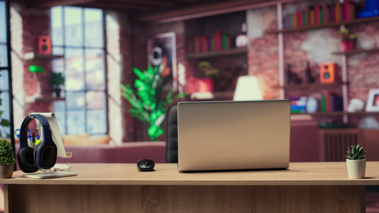 홈 오피스와 노트북을 가진 빈 현대 아파트