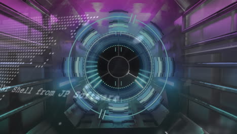 animation of scope scanning and data processing over neon tunnel