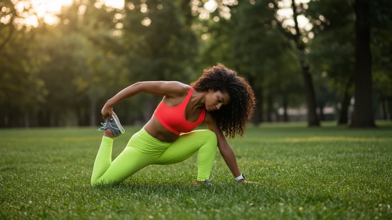 A Focused Athlete Stretching in Nature: Capturing the Essence of Fitness, Flexibility, and Mindfulness during Outdoor Training Sessions in a Beautiful Evening Setting