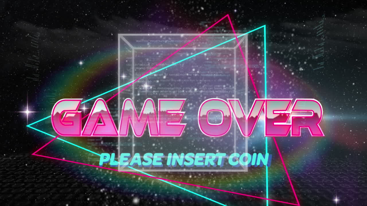 검은색 배경에 생동감 넘치는 네온 선 위에 텍스트 위에 게임의 애니메이션