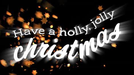 animación de tener un texto de navidad muy alegre sobre las estrellas que caen.