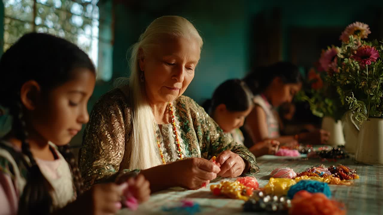 Family crafting jewelry together