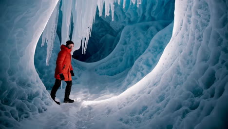 exploring a majestic blue ice cave