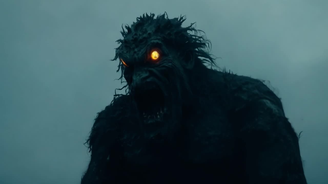 un monstruo oscuro y sombrío con ojos brillantes