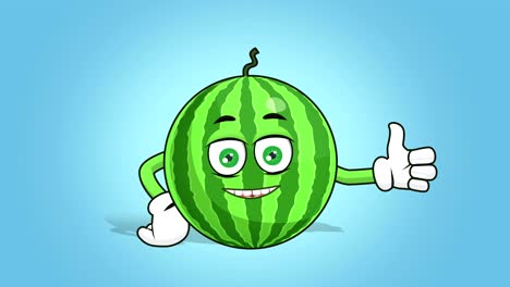 cartoon watermelon face animation thumbs up good with alpha matte