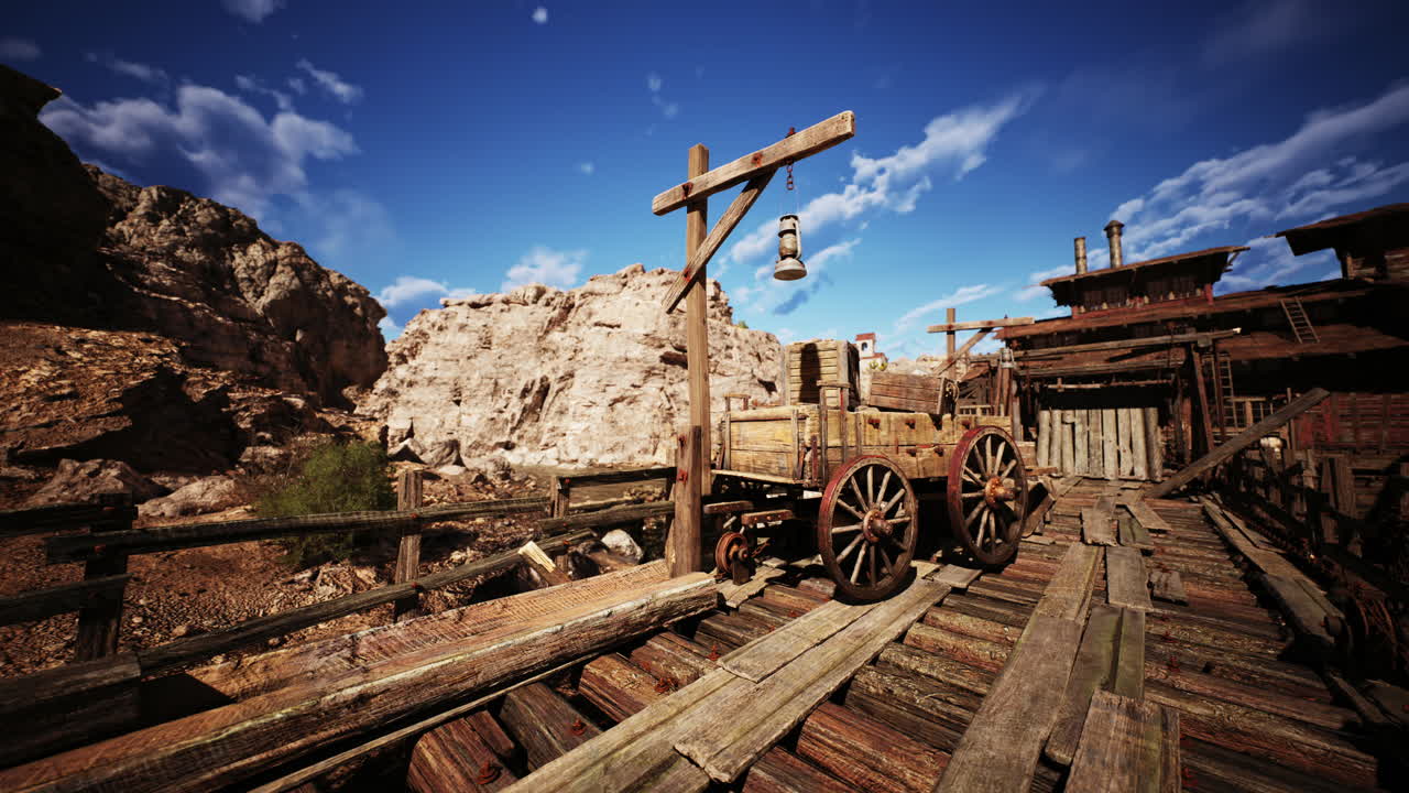 Wooden wagon on a dock by rocks in daylight