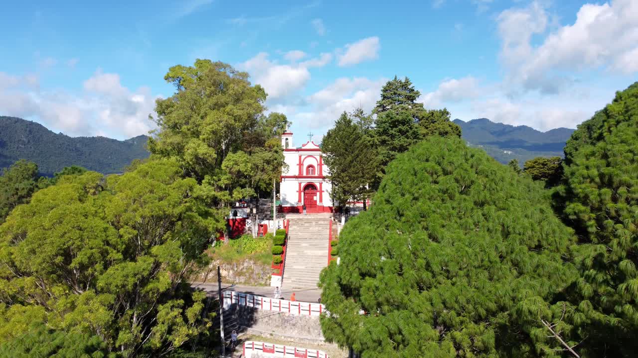 Dronie of the San Cristobalito church in San Cristobal de las Casas, Chiapas, Mexico