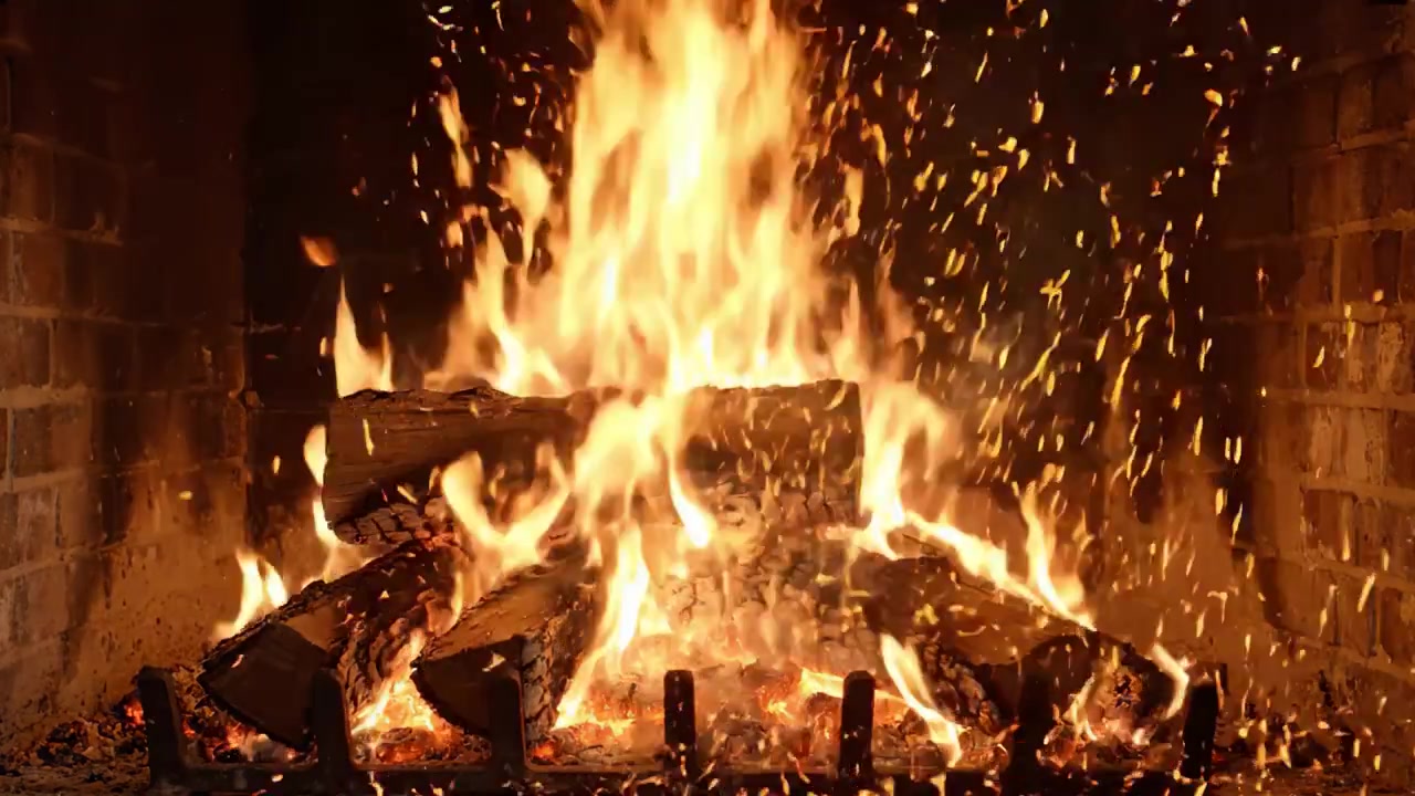 Fiamme affascinanti in un accogliente camino: uno spettacolo ipnotizzante di calore e luce da ceppi scoppiettanti in movimento