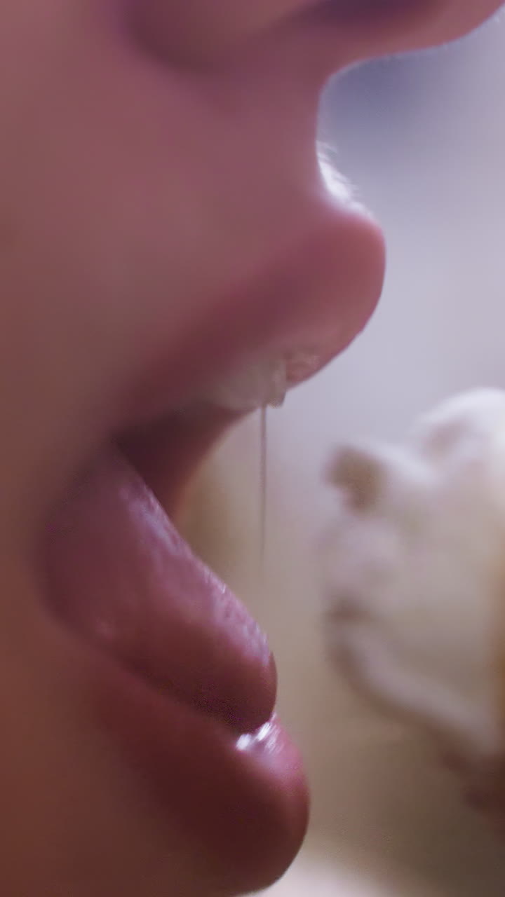 Close-up of character enjoying creamy croissant topped with whipped ...