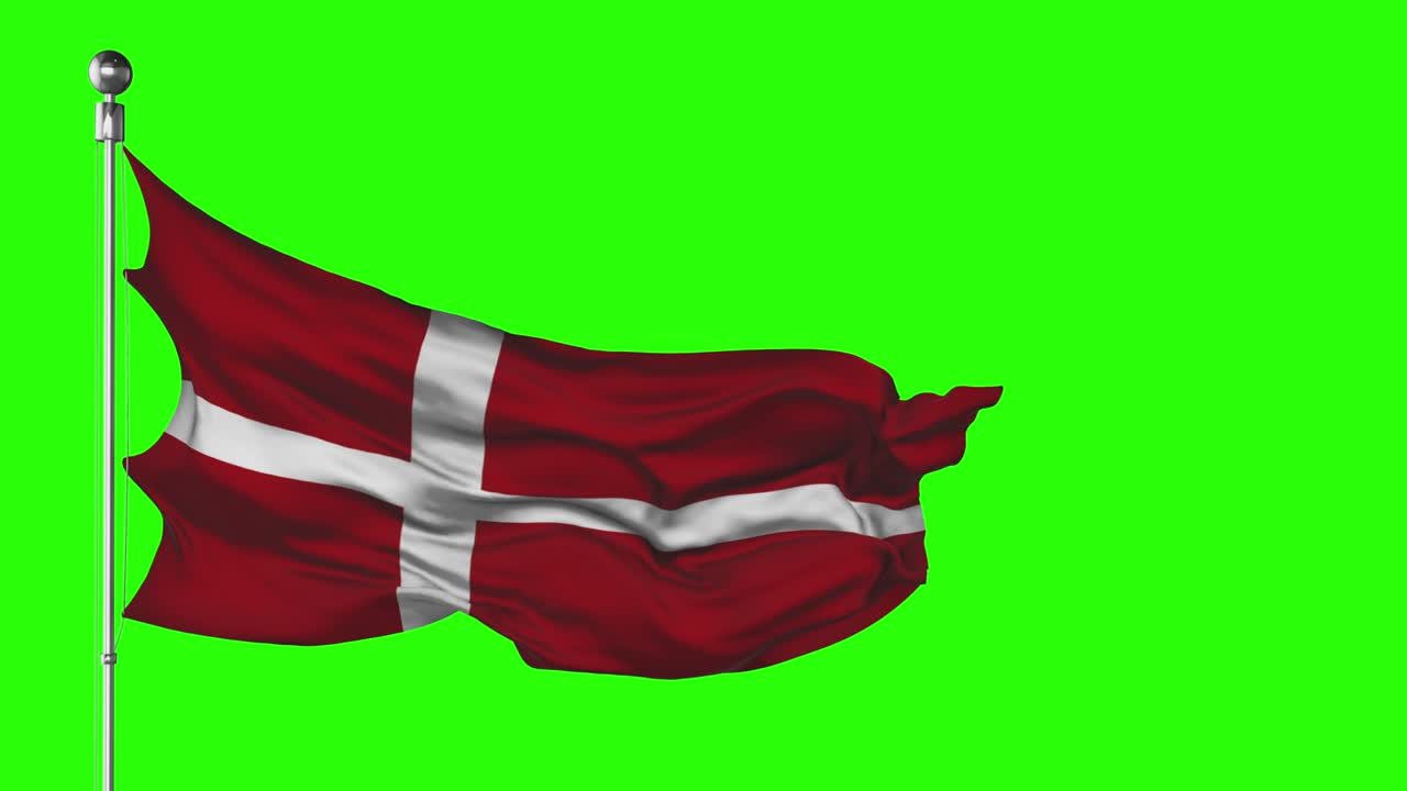 덴마크 국기가 녹색 화면에서 흔들리는 크로마 키 애니메이션
