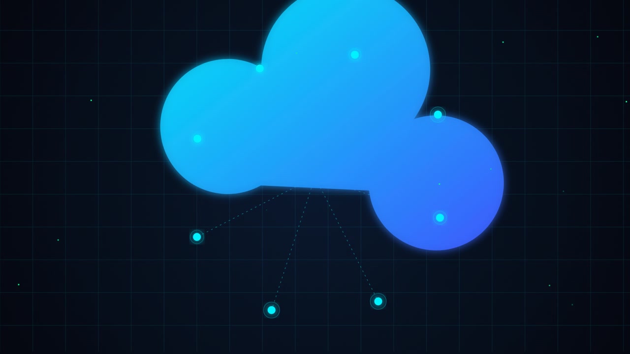 Digital Cloud Computing Network Animation on Dark Grid Background