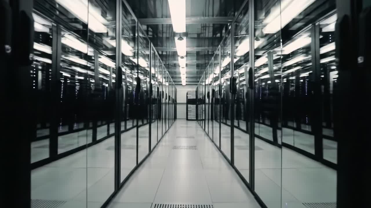 This location showcases a vast data center filled with rows of sleek server racks and advanced cooling systems maintaining optimal conditions.