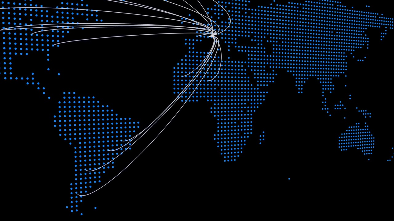 Interconnected world. Animation of a global world zooming in on black background
