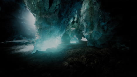 blue crystal ice cave beneath the glacier in iceland