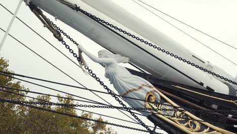 close-up of a ship's rigging and figurehead