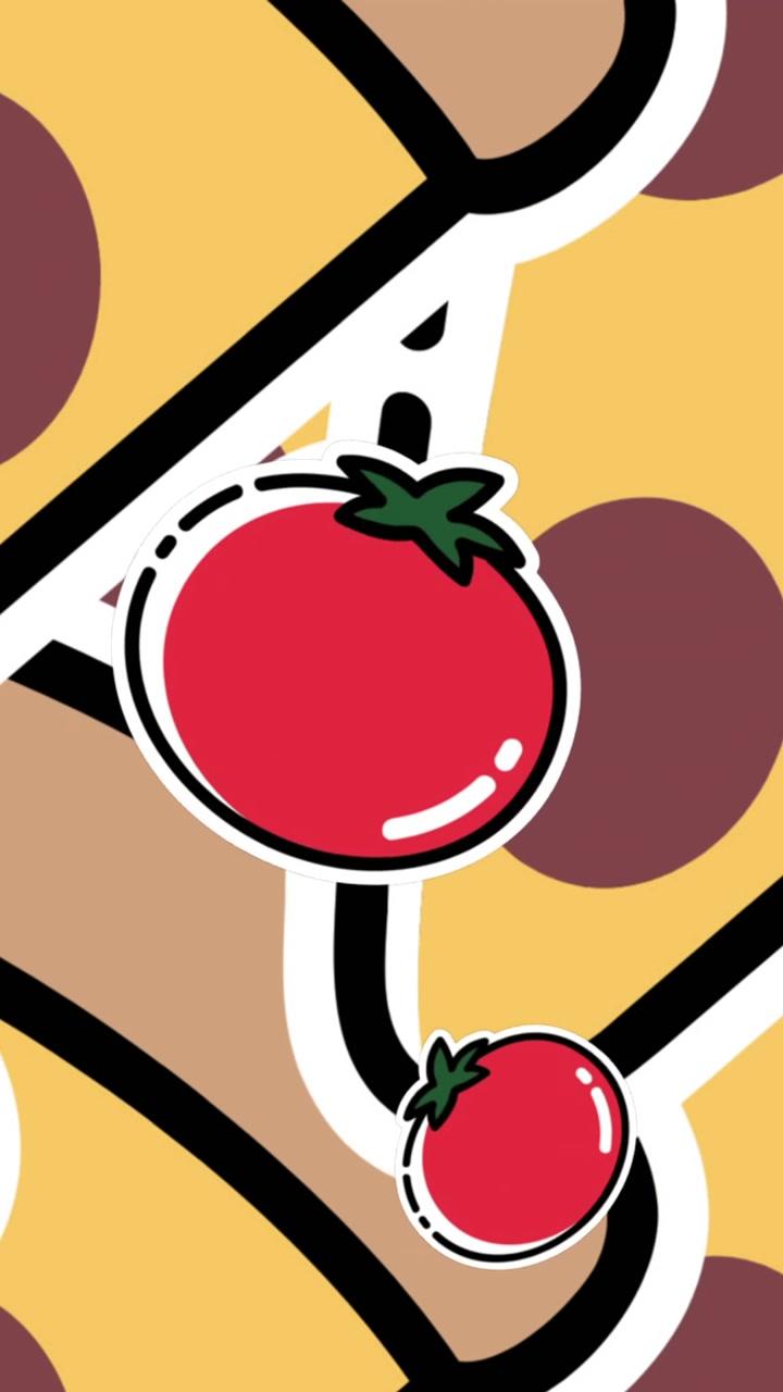 Animazione di icone di pomodoro e pizza su sfondo grigio