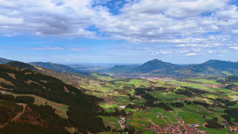 amazing scenery of the vast valley with populated areas. community of bolsterlang, bavaria, germany located among the rocks. aerial perspective.