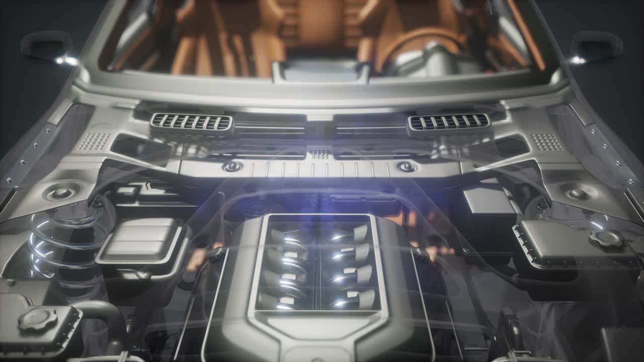 motor y otras partes visibles en el coche