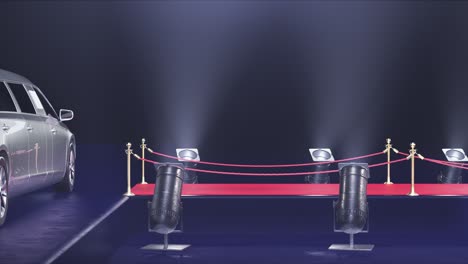 red carpet with a limousine on the background of camera flashes