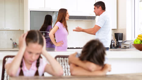 upset children listening to their parents fighting