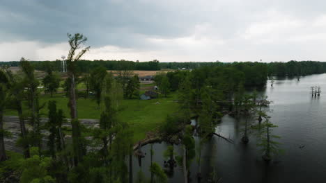 cloudy sky over reelfoot lake state park in tennessee, united states - drone shot