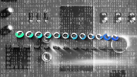 animación del procesamiento de datos en una placa de circuitos informáticos